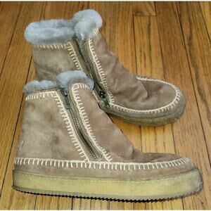Laidback London Setsu Crochet Tan Crepe Fur Lined Winter Boots Women Eu 40 US 9